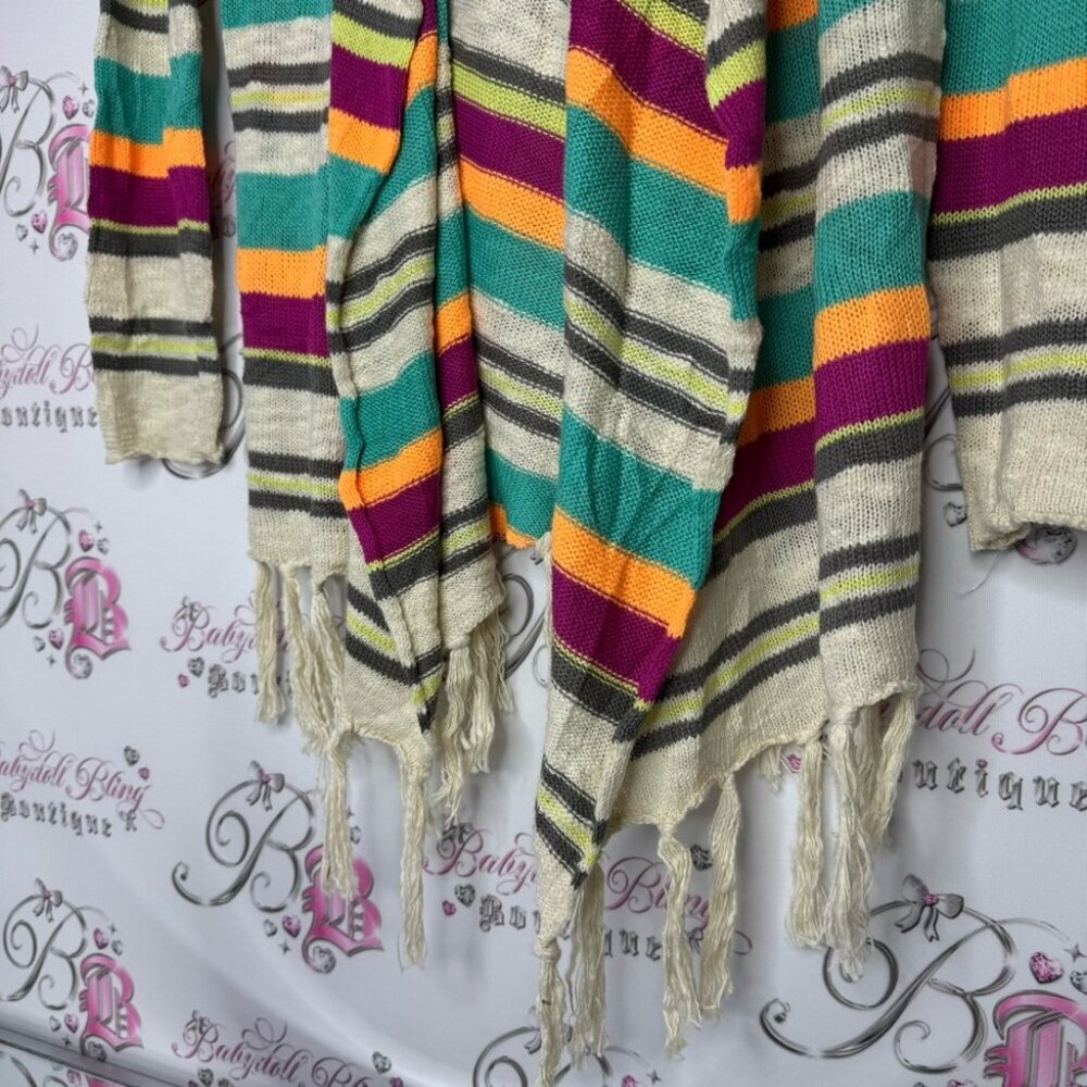 Rip curl sweater cardigan nomad striped tropical knitted with hood and tassles - Picture 9 of 12